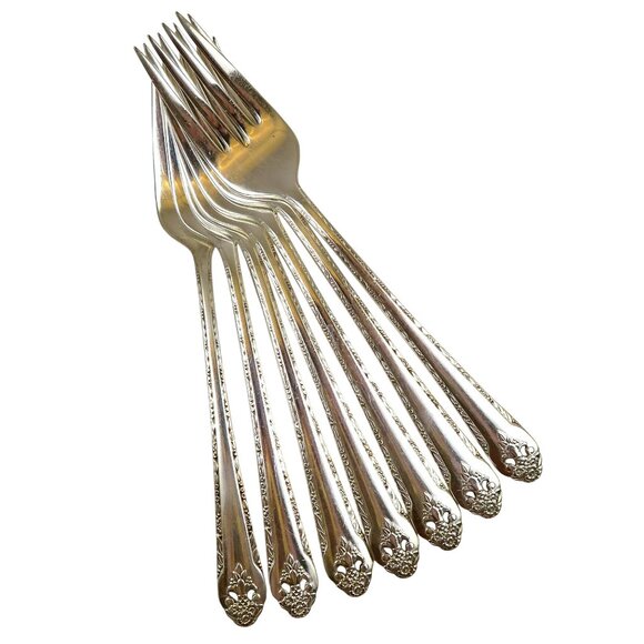 Lovely Lady Salad Forks (Set of 7) Vintage Holmes & Edwards Inlaid Silverplate - Picture 3 of 5